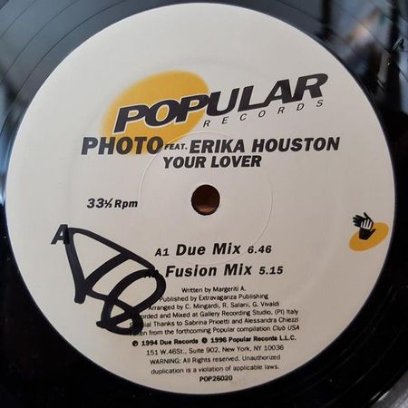 12-дюймовая пластинка ФОТО 2 ЭРИКА ХЬЮСТОН Ваш любовник POP26020 Популярные пластинки 1996 США Танцевальная Электроника Б/у